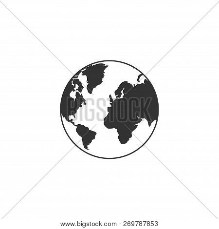 Earth. Black Icon Flat On White Background