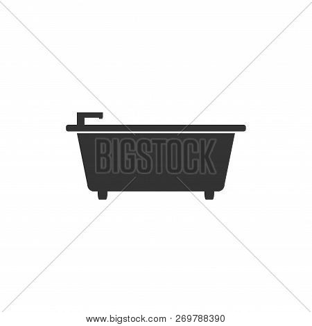 Bathtub. Black Icon Flat On White Background