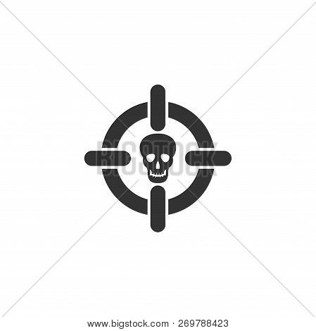 Sniper Skull. Black Icon Flat On White Background