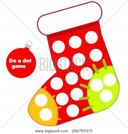 Eduational Game For Children. Do A Dot For Kids And Toddlers With Christmas Gift Sock