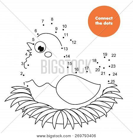 Connect The Dots By Numbers. Educational Game For Children And Kids. Animals Theme, Hen On Nest