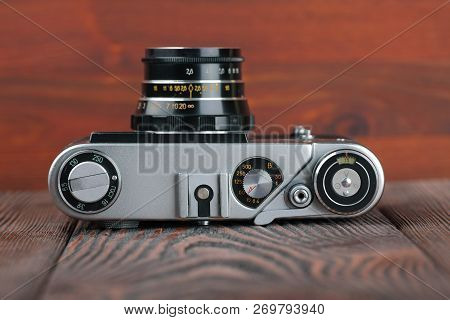 Moscow, Russia, April 11, 2017. The Old Soviet Rangefinder Camera Fed-5b, Released1976.