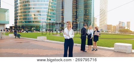 Business Lady With Close Up Face Looking At Camera In   And Empl
