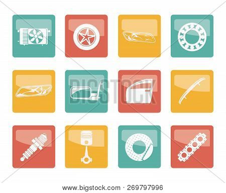 Realistic Car Parts And Services Icons Over Colored Background - Vector Icon Set 1