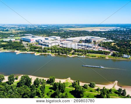 Dusseldorf, Germany - July 02, 2018: Dusseldorf Messe Trade Fair Ground And Esprit Arena Stadium In 