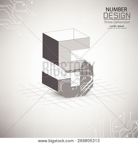Abstract Number Five, Three Dimensional Surface, Template Vector Illustration