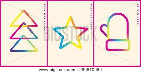 Winter Holidays Greeting Card With Colorful Gradient Pictograms. Happy New Year. Modern Design Templ