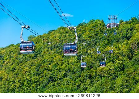 Koblenz, Germany - June 27, 2018: Cable Car To Ehrenbreitstein Fortress In The Centre Of Koblenz Tow