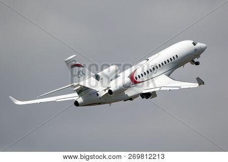 Paris, France - Jun 23, 2017: New Dassault Falcon 8x Business Jet Flying At The Paris Air Show 2017
