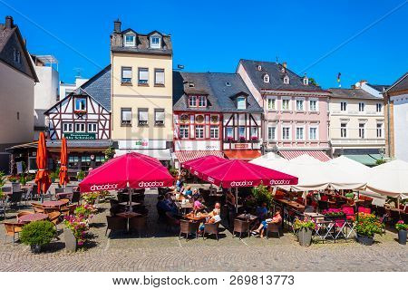 Boppard, Germany - June 26, 2018: Market Square Or Marktplatz In Boppard. Boppard Is The Town Lying 