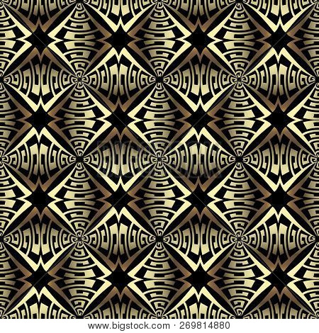 Gold Abstract Greek Vector Seamless Pattern. Geometric Ornamenta