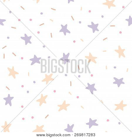 Hand Drawn Seamless Pattern With Stars. Doodle Style. Perfect For Wrapping Paper, Banners, Wallpaper