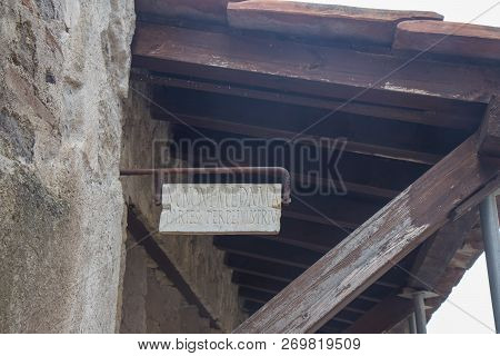 Naples, Italy - 04 November, 2018.a Part Of The Ercolano Archaeological Park. Pointer On The Buildin