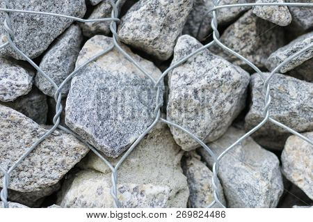 Gabion Stone Wall And Lattice Background Protective Stones Texture
