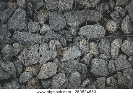 Gabion Stone Wall And Lattice Background Protective Stones Texture