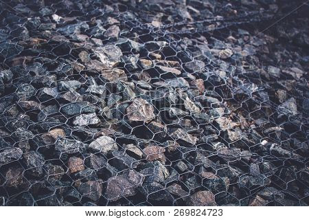 Gabion Stone Wall And Lattice Background Protective Stones Texture