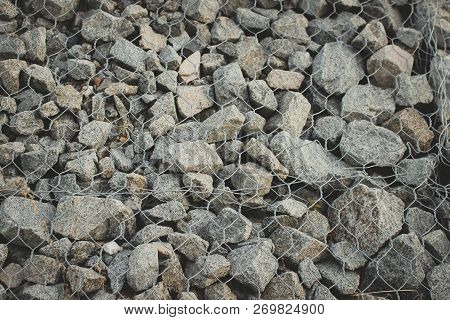 Gabion Stone Wall And Lattice Background Protective Stones Texture