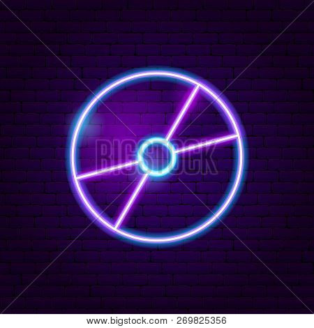 Compact Disc Neon Sign. Vector Illustration Of Music Promotion.