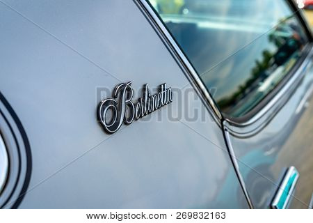 Paaren Im Glien, Germany - May 19, 2018: Emblem Of A Muscle Car Chevrolet Camaro Berlinetta, 1979. E