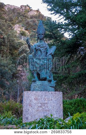Monument To Abbot Oliba, Founder Of Montserrat Monastery. Catalonia, Spain.