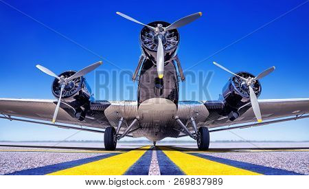 Historical Aircraft On A Runway Ready For Take Off