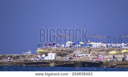Beirut, Lebanon - September 28, 2015: Sporting Club Beach In Beirut. People Relax On The Shores Of T