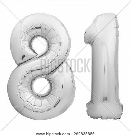 Silver Chrome Number 81 Eighty One Made Of Inflatable Balloon On White