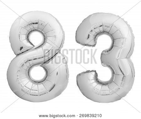 Silver Chrome Number 83 Eighty Three Made Of Inflatable Balloon On White