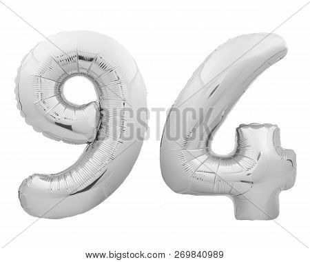 Silver Chrome Number Number 94 Ninety Four Made Of Inflatable Balloon On White