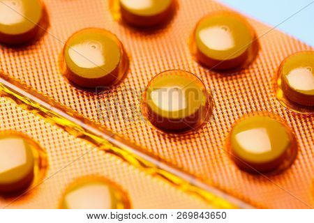 Enzyme Tablets Biologically Active Substances In Orange Packaging Fake Counterfeit Drugs For Cancer 