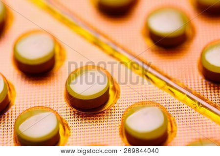 Enzyme Tablets Biologically Active Substances In Orange Packaging Fake Counterfeit Drugs For Cancer 