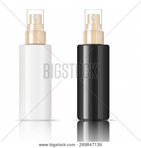 Black Cosmetic Glossy Plastic Or Glass Bottle With Dispenser Spray Pump. Sprayer Liquid Container Fo