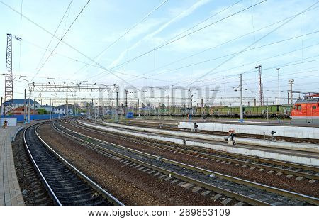 Liski, Voronezh Region, Russia - August, 2016: Railroad Tracks At The Train Station