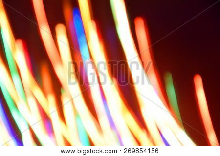 Long Exposure. Colorful Lights Bokeh Background, Chrismas Lights Bokeh. Colorful Abstract Background