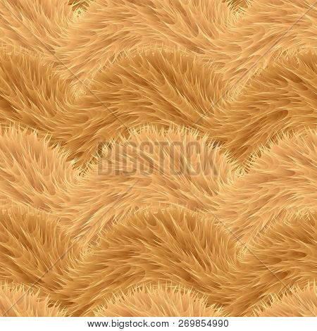 Seamless Of Beige Vector Furry Pattern. Fluffy Background. Safari Backdrop