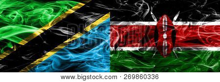 Tanzania Vs Kenya, Kenyan Smoke Flags Placed Side By Side. Thick Colored Silky Smoke Flags Of Tanzan