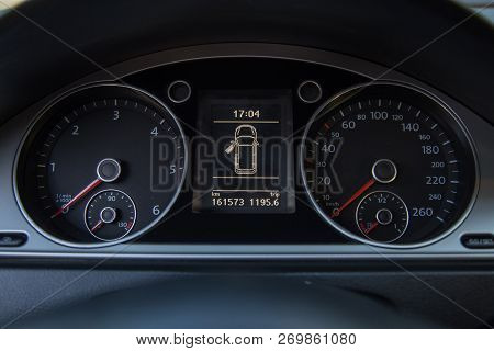 Belgrade, Serbia, October 14. 2018 : Passat B7 Blue Motion Dashboard