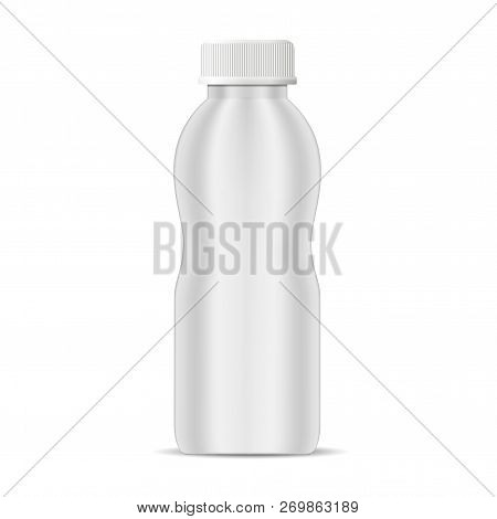Vector Realistic Mock Up Bottle Of Yogurt. Milk Plastic Bottle On White Background. Jiuce Container 