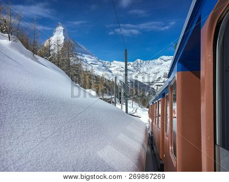 Matterhorn Mountain And Landscape Of Swiss Around Zermatt Seen From Driving Gornergrat Railway (gorn