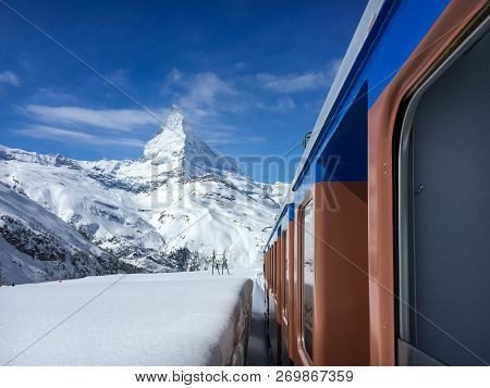 Matterhorn Mountain And Landscape Of Swiss Around Zermatt Seen From Driving Gornergrat Railway (gorn