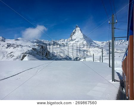 Matterhorn Mountain And Landscape Of Swiss Around Zermatt Seen From Driving Gornergrat Railway (gorn