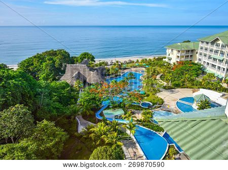 Biajo Beach, Panama, Central America - May 28th, 2017:  No One At The Pool In The Late Morning But D
