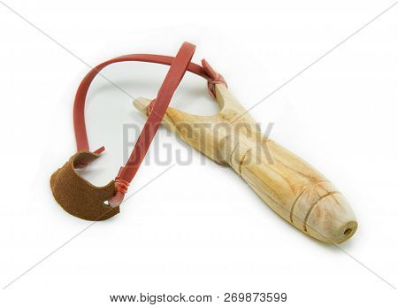 Wood Catapult Isolated Slingshot On White Background