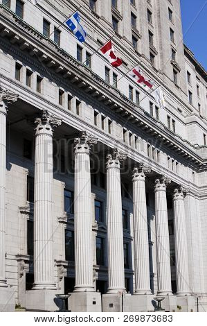 Montreal, Quebec, August 21, 2017 - Vertical Of The Ornate Styled Architecture Of The Old Sun Life B