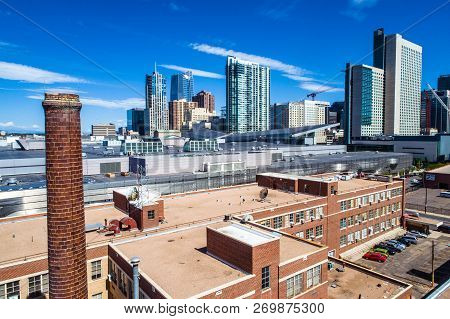 Sunny Afternoon In Denver Colorado Usa Aerial Drone Views Above The Growing Expanding Mile High City