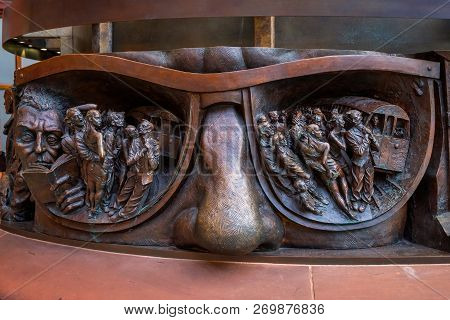 London, Uk - May 14 2018: Deatils On The Base Of The Meeting Place, 9-metre Bronze Statue Revealed I