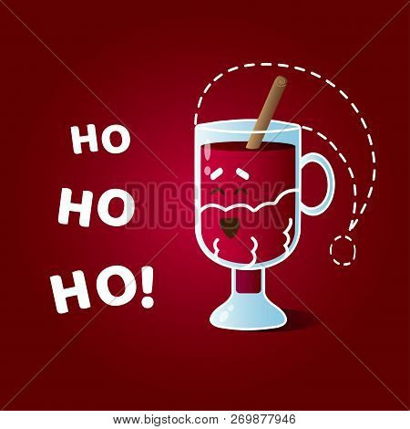 Vector Illustration Card With Funny Character Of Laughing Irish Glass Dressed Like Santa Claus And T