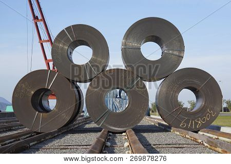 Stack Of Rolls Of Iron Sheet In The Steel Manufacturing Industry