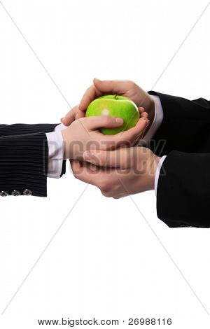 Man and woman kept apple