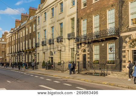 London. November 2018. A View Of Gower Street In Fitrovia In London